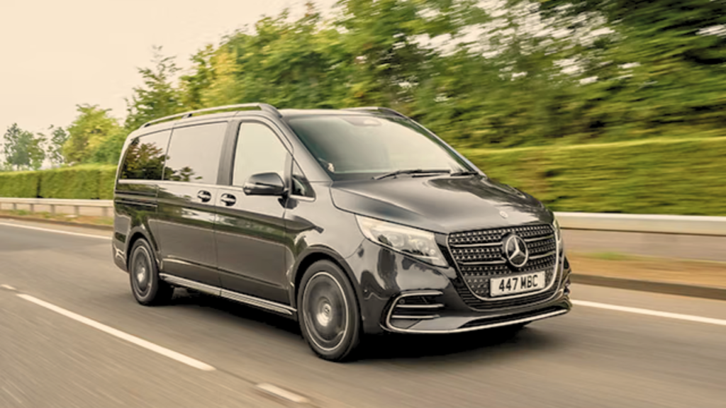 2026 Mercedes V-Class Extra Long Wheelbase front three-quarter view on Indian road