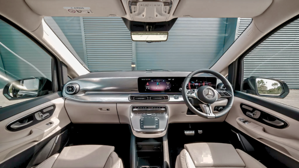 Mercedes V-Class MBUX infotainment system front cabin and rear passenger controls